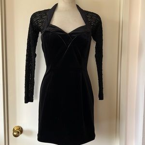 Tessara London Black Velvet & Lace Sweetheart Party Dress M EUC